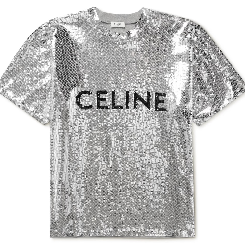 CELINE Sequin-embellished Cotton-jersey T-shirt in silver